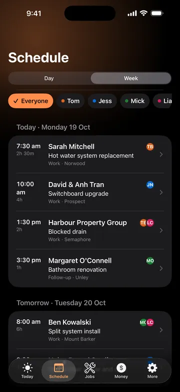Adminroo Schedule screen
